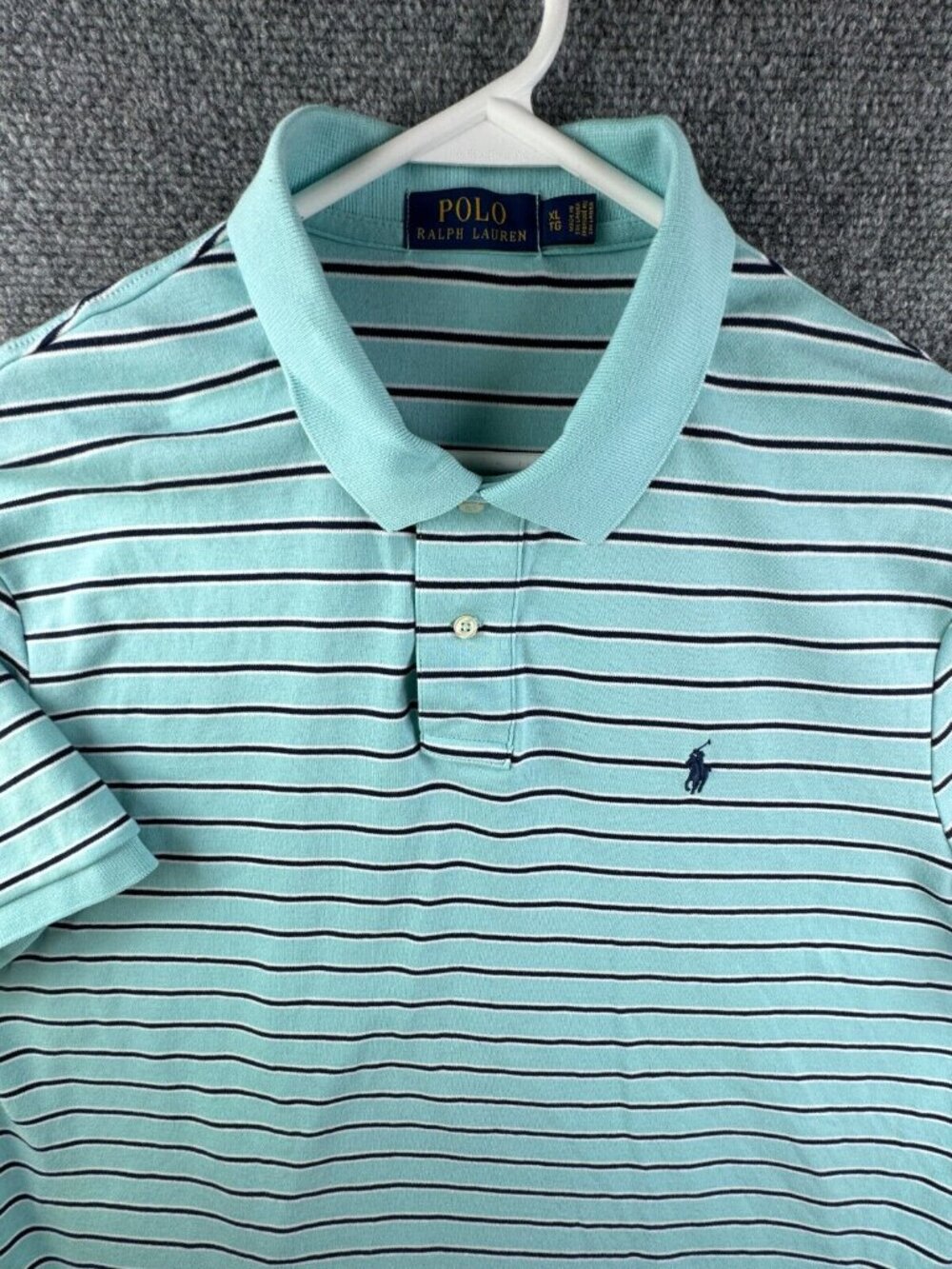 Polo Ralph Lauren XL Striped Blue Short Sleeve Polo Shirt Adult W Pony Logo Men